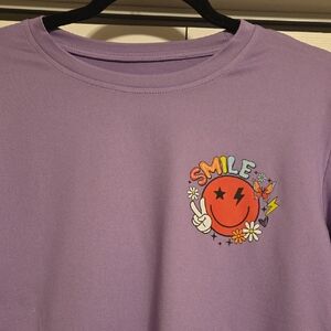 SHEIN Lavender Tee with Colorful Smile Graphic